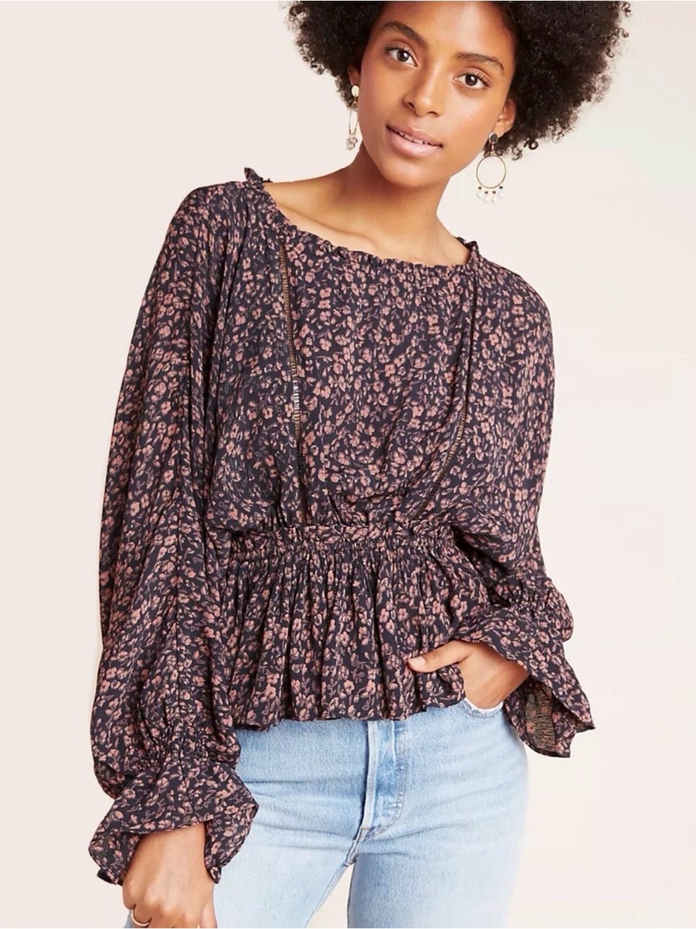 Anthropologie Nichola Peplum Top Womens XS Peasant Cottagecore Blouse 2091